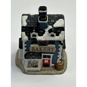 Vintage Porcelain Christmas Small Village Bakery Shop Blue Winter Holiday Decor